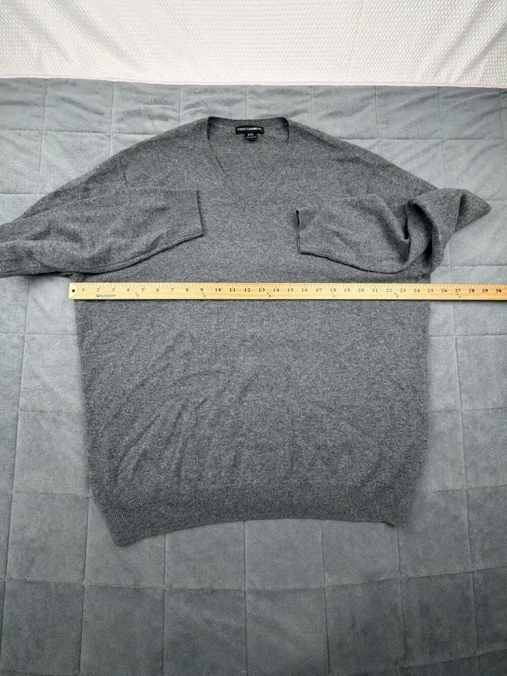 State Cashmere Mens Gray 100% Cashmere V-Neck Pullover Sweater Size XXL